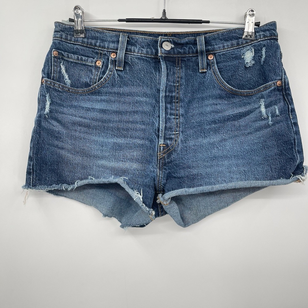 Levi's 31 501 Original Shorts Women Blue Distressed High Rise Cut Off 56327-0317